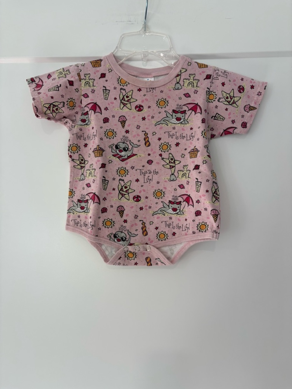 Creative Apparel Pink Beach Theme Tshirt Bubble Romper Size 24 months